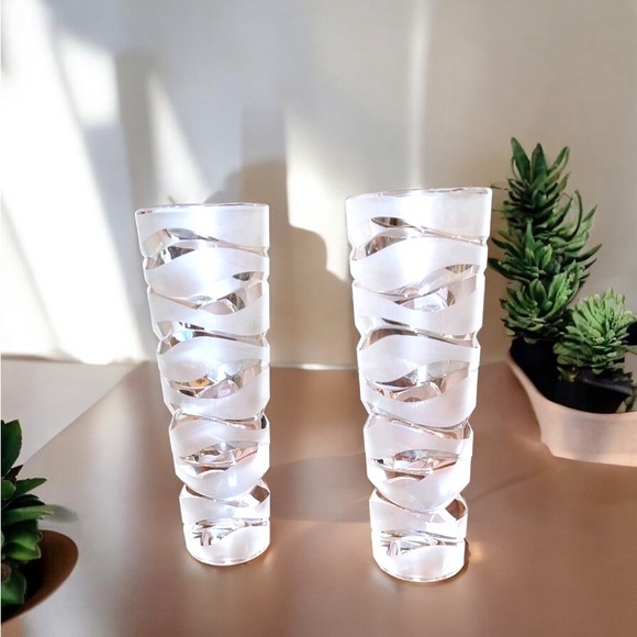 Cristal d’Arques French Lead Crystal Frosted Swirled Candle Holders – Set of 2 - Picture 5 of 16